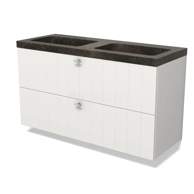 Modulo Vanity units with basin | 120 cm Matte white Slat front Natural stone 2 Stacked drawers BMW17-04929