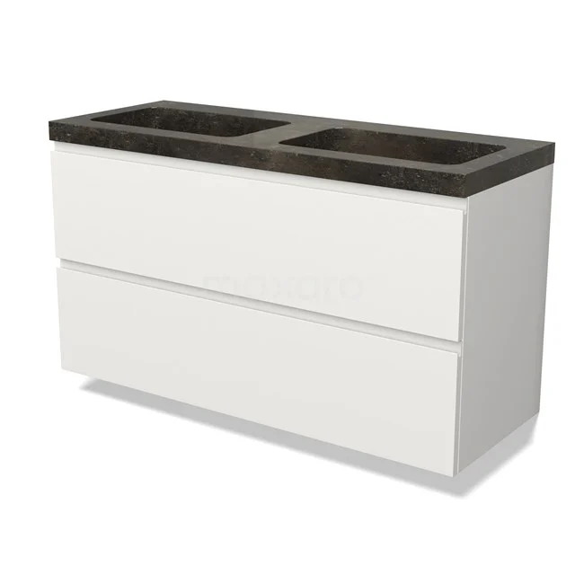 Modulo Vanity units with basin | 120 cm Matte white Handle-less front Natural stone 2 Stacked drawers BMW17-04930