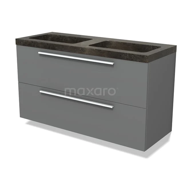 Modulo Vanity units with basin | 120 cm Mid grey Flat front Natural stone 2 Stacked drawers BMW17-04931