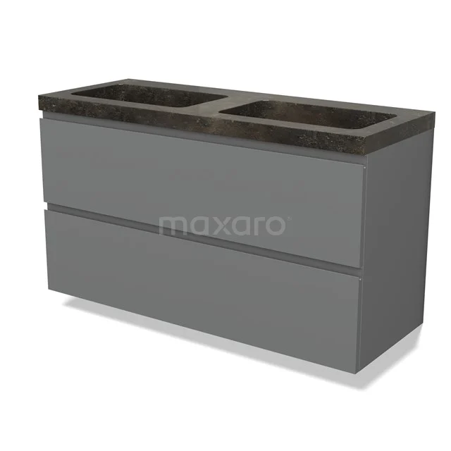 Modulo Vanity units with basin | 120 cm Mid grey Handle-less front Natural stone 2 Stacked drawers BMW17-04933