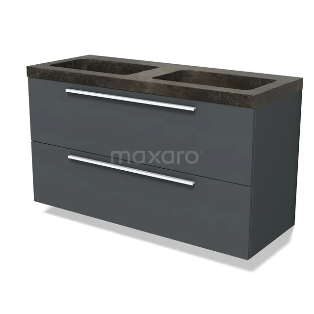 Modulo Waschtische | 120 cm Dunkelgrau Flach front Naturstein 2 übereinanderliegende Schubladen BMW17-04936