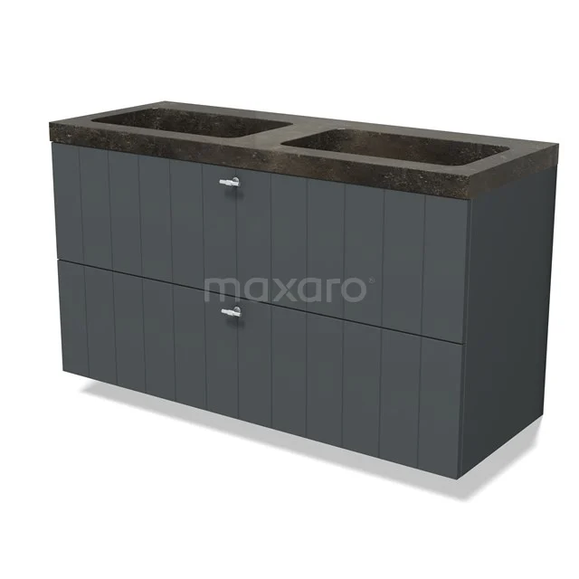 Modulo Vanity units with basin | 120 cm Dark grey Slat front Natural stone 2 Stacked drawers BMW17-04937