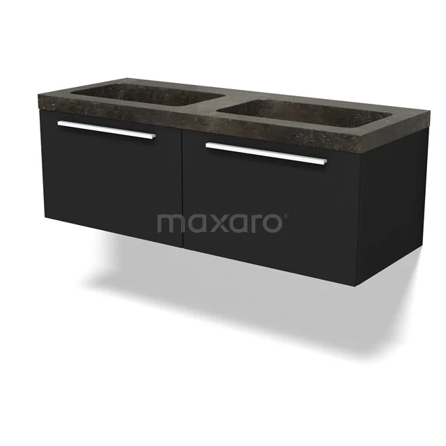 Modulo Waschtische | 120 cm Matt Schwarz Flach front Naturstein 2 nebeneinanderliegende Schubladen BMW12-01128