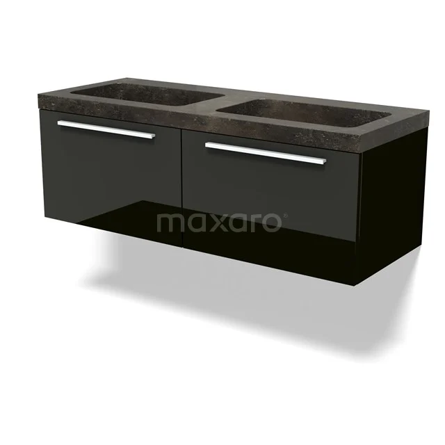 Modulo Vanity units with basin | 120 cm High-gloss black Flat front Natural stone 2 Side-by-side drawers BMW12-01131