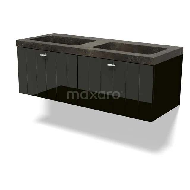 Modulo Vanity units with basin | 120 cm High-gloss black Slat front Natural stone 2 Side-by-side drawers BMW12-01132