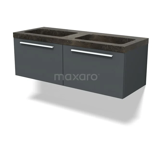 Modulo Vanity units with basin | 120 cm Dark grey Flat front Natural stone 2 Side-by-side drawers BMW12-01134