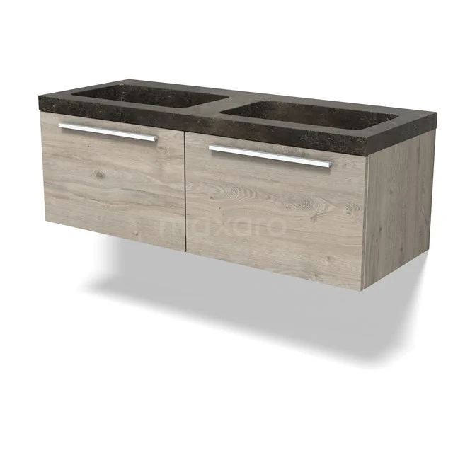 Modulo Waschtische | 120 cm Hellgraue Eiche Flach front Naturstein 2 nebeneinanderliegende Schubladen BMW12-01137