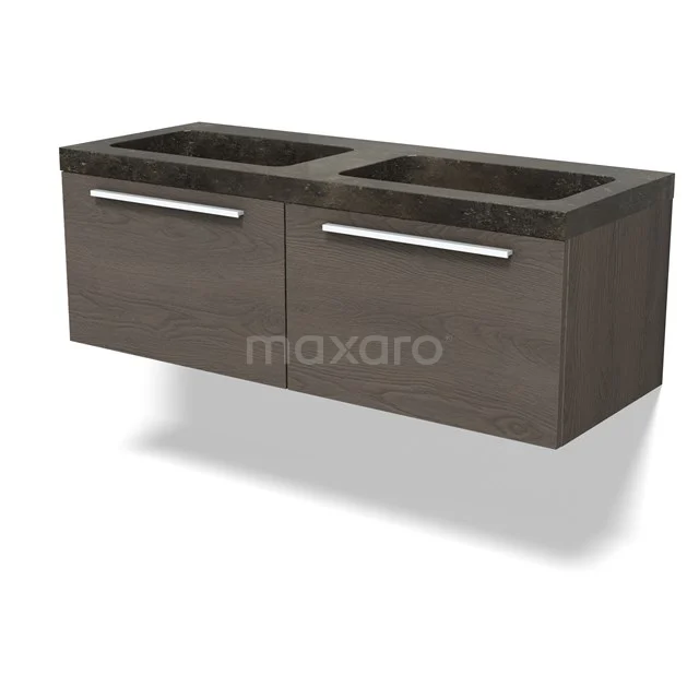 Modulo Vanity units with basin | 120 cm Dark brown oak Flat front Natural stone 2 Side-by-side drawers BMW12-01143