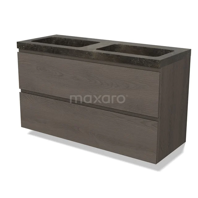 Modulo Vanity units with basin | 120 cm Dark brown oak Handle-less front Natural stone 2 Stacked drawers BMW17-04940