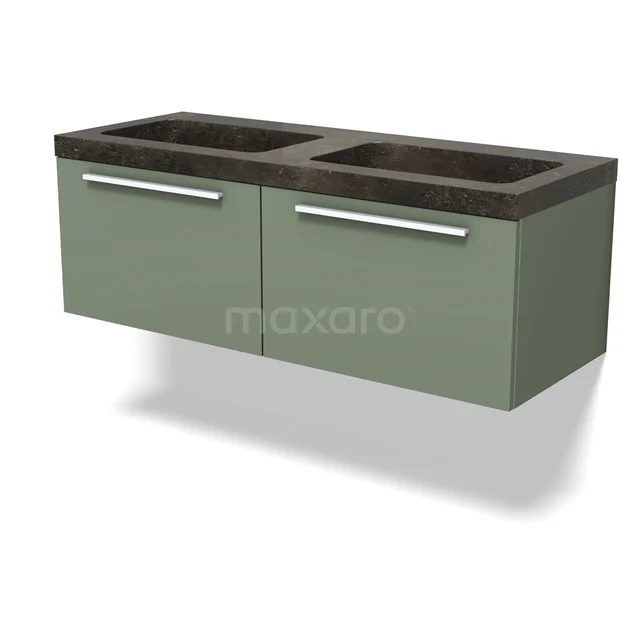 Modulo Vanity units with basin | 120 cm Sage green Flat front Natural stone 2 Side-by-side drawers BMW12-01153