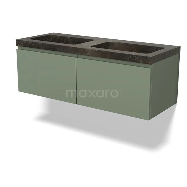 Modulo Vanity units with basin | 120 cm Sage green Handle-less front Natural stone 2 Side-by-side drawers BMW12-01154