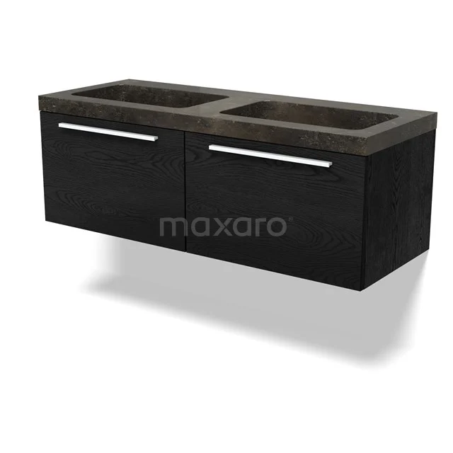 Modulo Waschtische | 120 cm Schwarze Eiche Flach front Naturstein 2 nebeneinanderliegende Schubladen BMW12-01155