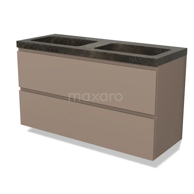 Modulo Badkamermeubel met wastafel | 120 cm Taupe Greeploos front Natuursteen 2 lades onder elkaar BMW17-04945