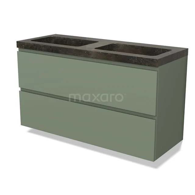 Modulo Vanity units with basin | 120 cm Sage green Handle-less front Natural stone 2 Stacked drawers BMW17-04946