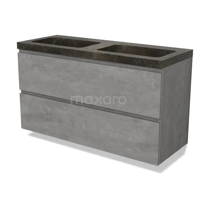 Modulo Vanity units with basin | 120 cm Light grey concrete Handle-less front Natural stone 2 Stacked drawers BMW17-04949
