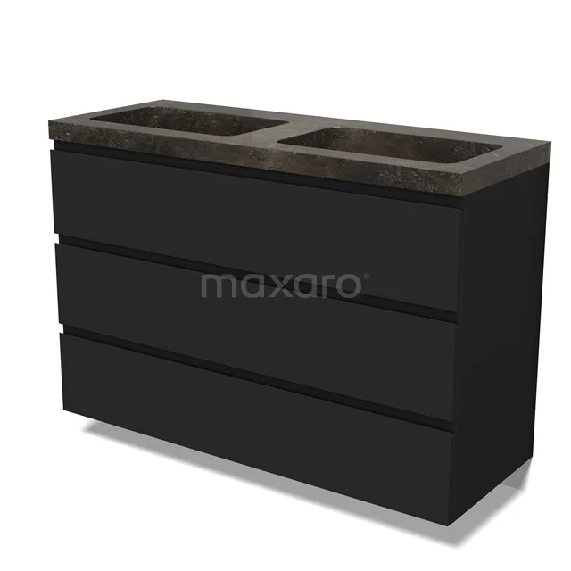Modulo Vanity units with basin | 120 cm Matte black Handle-less front Natural stone 3 drawers BMW19-02824