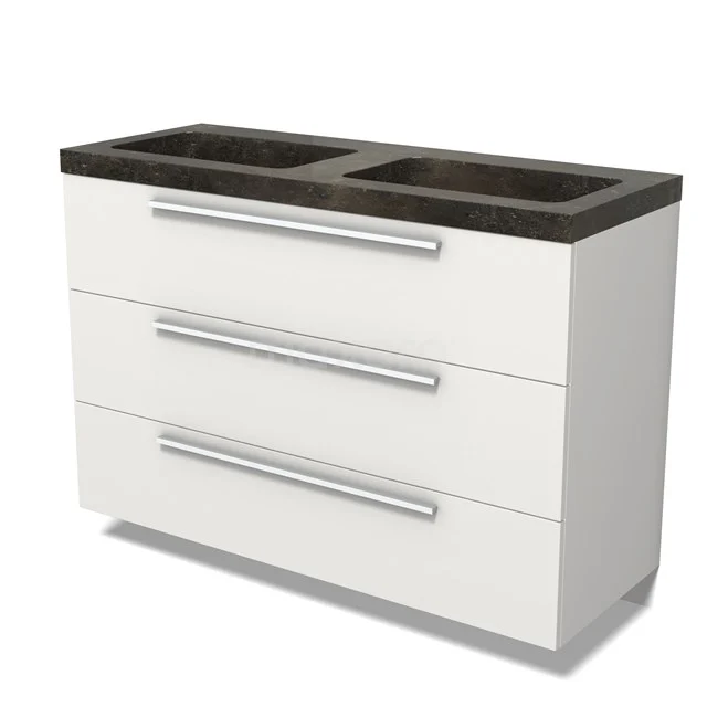 Modulo Vanity units with basin | 120 cm Matte white Flat front Natural stone 3 drawers BMW19-02831