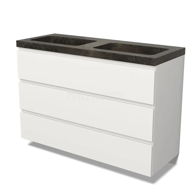 Modulo Vanity units with basin | 120 cm Matte white Handle-less front Natural stone 3 drawers BMW19-02833