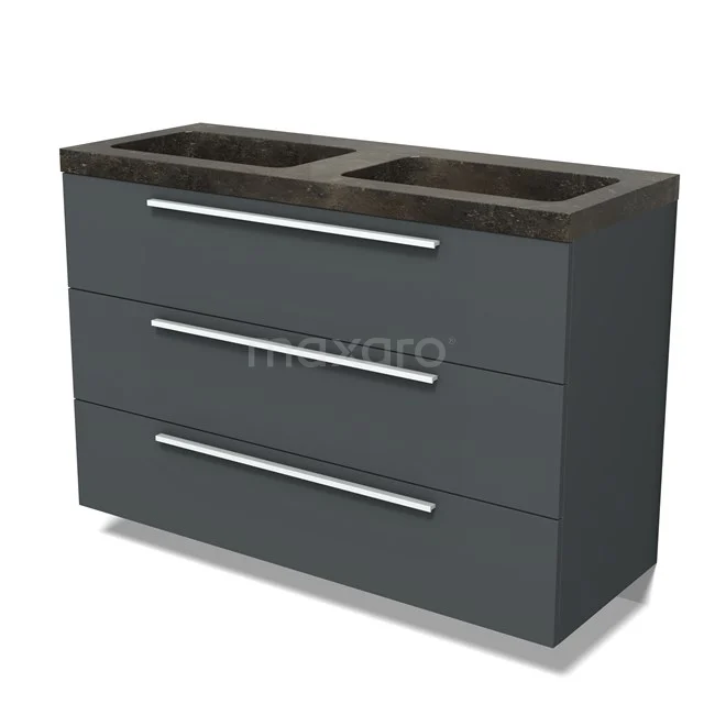 Modulo Vanity units with basin | 120 cm Dark grey Flat front Natural stone 3 drawers BMW19-02834
