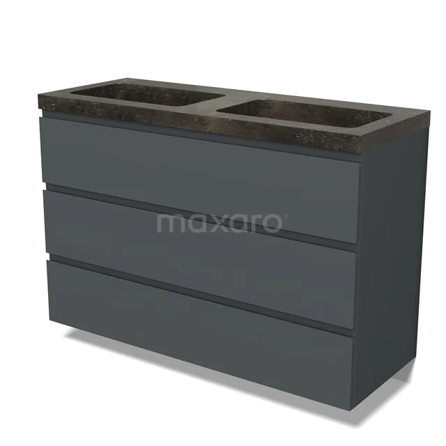 Modulo Vanity units with basin | 120 cm Dark grey Handle-less front Natural stone 3 drawers BMW19-02836