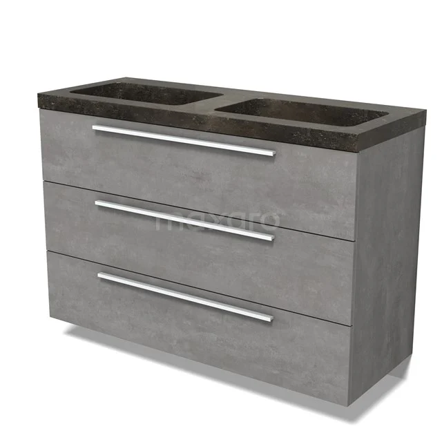Modulo Vanity units with basin | 120 cm Light grey concrete Flat front Natural stone 3 drawers BMW19-02847