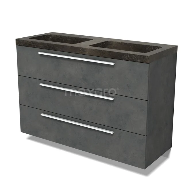 Modulo Vanity units with basin | 120 cm Dark grey concrete Flat front Natural stone 3 drawers BMW19-02848