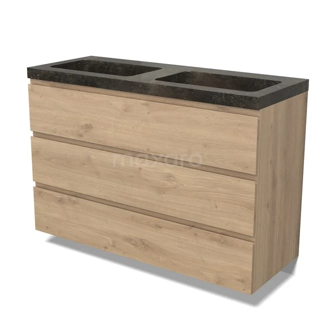 Modulo Vanity units with basin | 120 cm Light brown oak Handle-less front Natural stone 3 drawers BMW19-02857