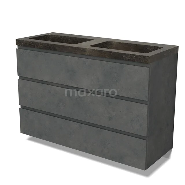 Modulo Vanity units with basin | 120 cm Dark grey concrete Handle-less front Natural stone 3 drawers BMW19-02863