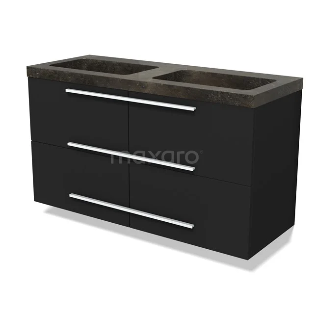 Modulo Vanity units with basin | 120 cm Matte black Flat front Natural stone 4 drawers BMW18-01156