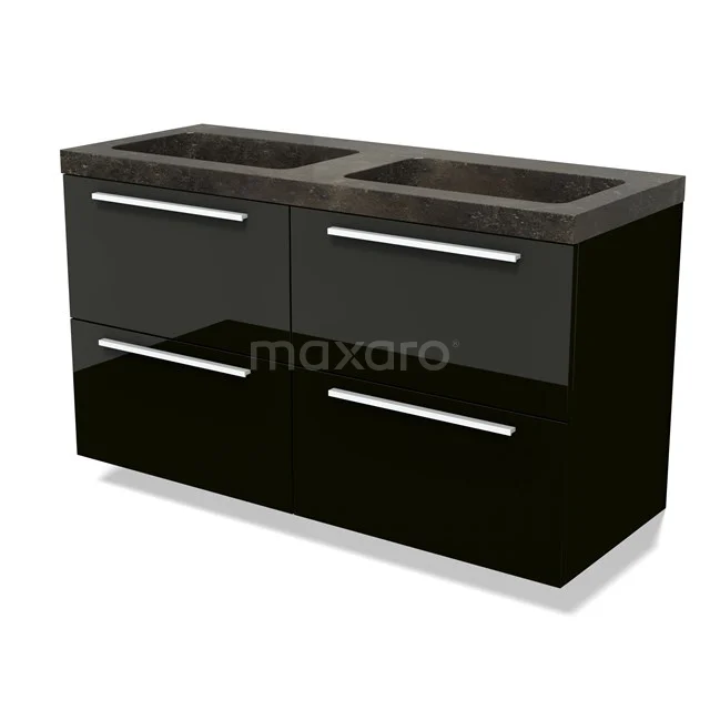 Modulo Vanity units with basin | 120 cm High-gloss black Flat front Natural stone 4 drawers BMW18-01159