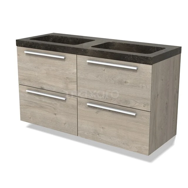 Modulo Vanity units with basin | 120 cm Light grey oak Flat front Natural stone 4 drawers BMW18-01161