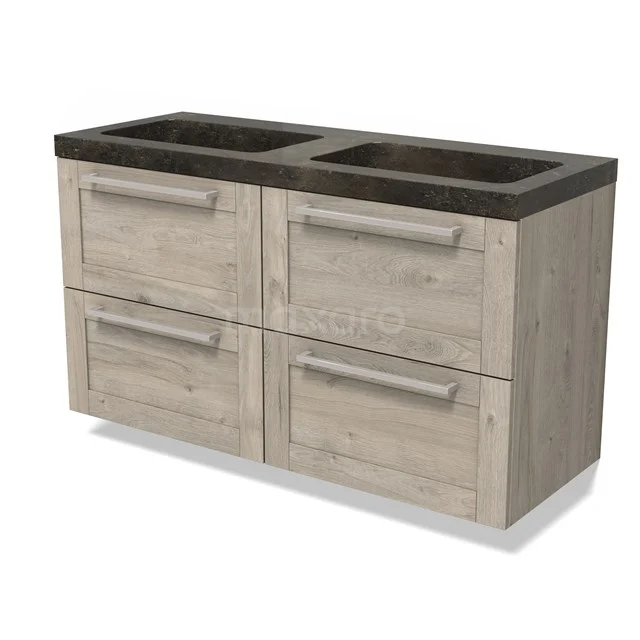 Modulo Bathroom furniture with sink | 120 cm Light grey oak Bordered front Natural stone 4 drawers BMW18-01162
