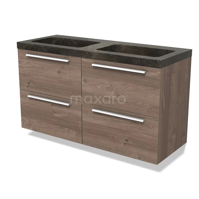 Modulo Vanity units with basin | 120 cm Mid brown oak Flat front Natural stone 4 drawers BMW18-01165