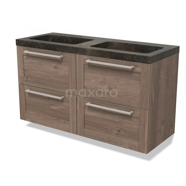 Modulo Vanity units with basin | 120 cm Mid brown oak Frame front Natural stone 4 drawers BMW18-01166
