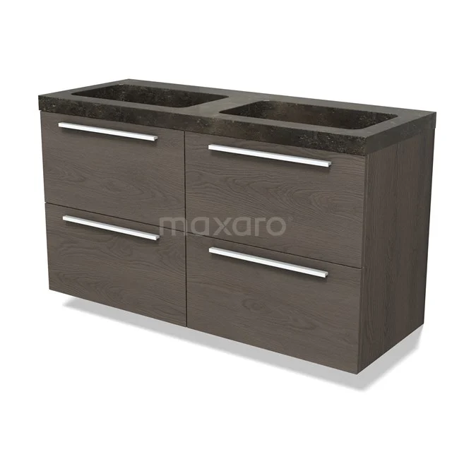 Modulo Vanity units with basin | 120 cm Dark brown oak Flat front Natural stone 4 drawers BMW18-01167