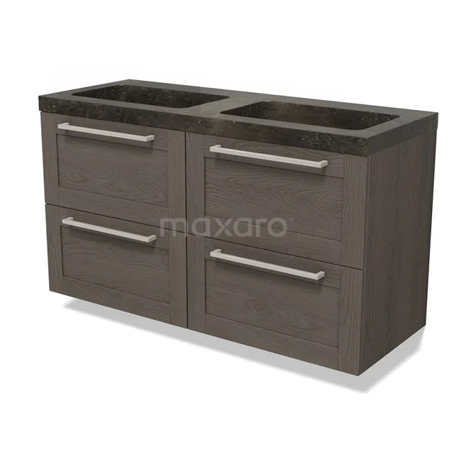 Modulo Waschtische | 120 cm Dunkelbraune Eiche Rahmen front Naturstein 4 Schubladen BMW18-01168