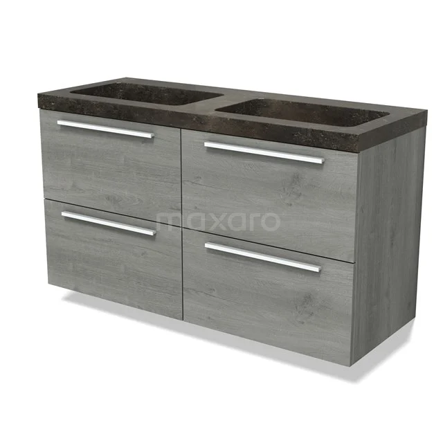 Modulo Vanity units with basin | 120 cm Grey oak Flat front Natural stone 4 drawers BMW18-01169