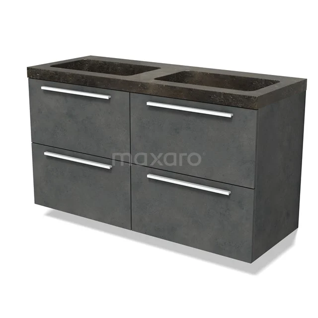 Modulo Vanity units with basin | 120 cm Dark grey concrete Flat front Natural stone 4 drawers BMW18-01172