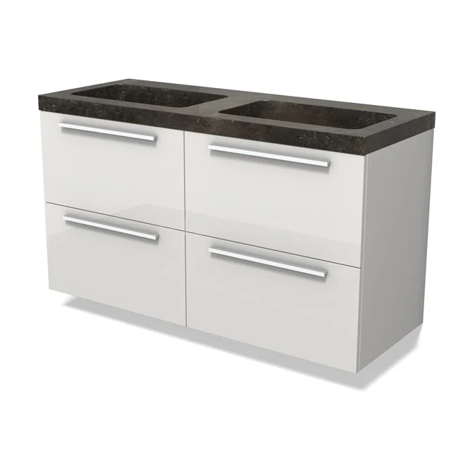 Modulo Bathroom furniture with sink | 120 cm High-gloss white Flat front Natural stone 4 drawers BMW18-01173