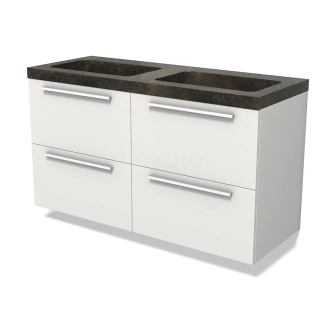 Modulo Vanity units with basin | 120 cm Matte white Flat front Natural stone 4 drawers BMW18-01176