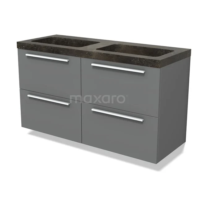 Modulo Vanity units with basin | 120 cm Mid grey Flat front Natural stone 4 drawers BMW18-01179