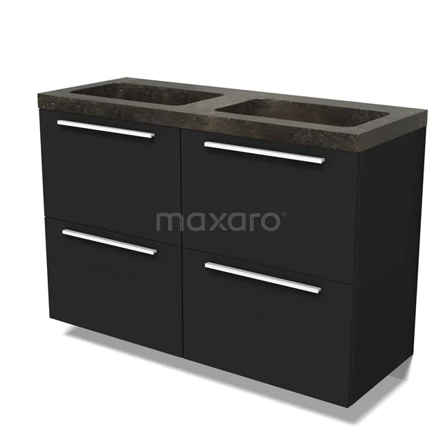Modulo Waschtische | 120 cm Matt Schwarz Flach front Naturstein 4 hohe Schubladen BMW14-00715
