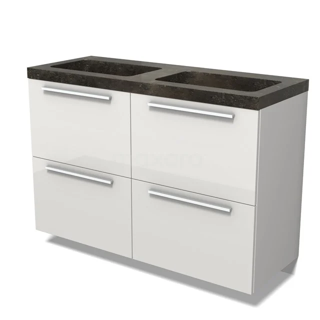 Modulo Vanity units with basin | 120 cm High-gloss white Flat front Natural stone 4 high drawers BMW14-00721