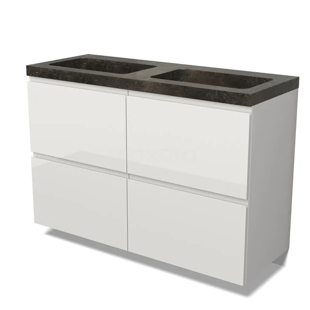 Modulo Vanity units with basin | 120 cm High-gloss white Handle-less front Natural stone 4 high drawers BMW14-00723