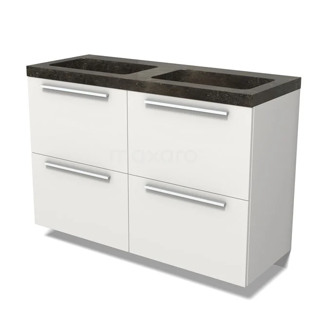 Modulo Vanity units with basin | 120 cm Matte white Flat front Natural stone 4 high drawers BMW14-00724