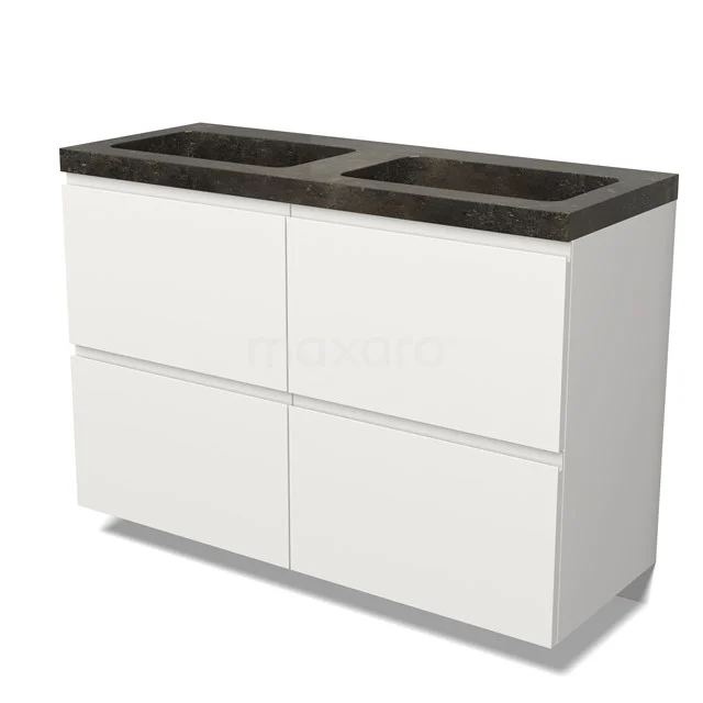 Modulo Vanity units with basin | 120 cm Matte white Handle-less front Natural stone 4 high drawers BMW14-00726