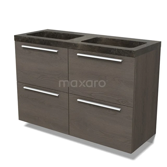 Modulo Vanity units with basin | 120 cm Dark brown oak Flat front Natural stone 4 high drawers BMW14-00738