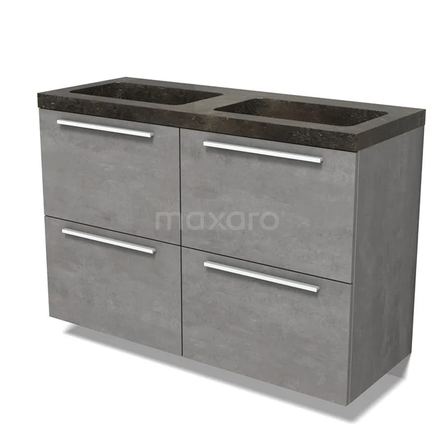 Modulo Bathroom furniture with sink | 120 cm Light grey concrete Flat front Natural stone 4 high drawers BMW14-00740