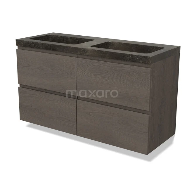 Modulo Waschtische | 120 cm Dunkelbraune Eiche Grifflos front Naturstein 4 Schubladen BMW18-01188