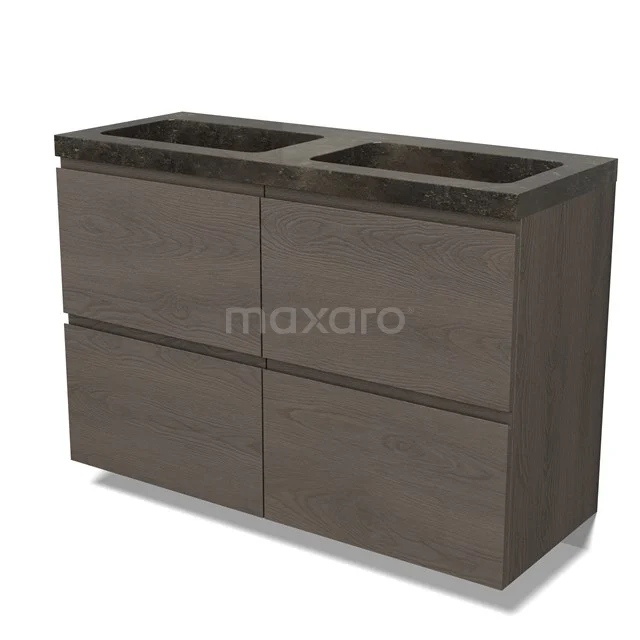 Modulo Vanity units with basin | 120 cm Dark brown oak Handle-less front Natural stone 4 high drawers BMW14-00752
